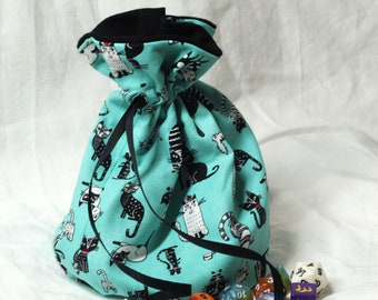 Drawstring Dice Bag | Mint Cat Fabric