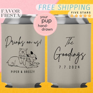 Wedding Can Cooler, Personalized Pet drawing, Unique Beverage Holder, Wedding Favors for Guest in bulk