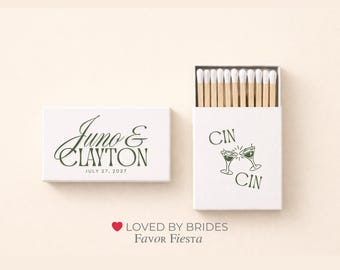 Personalized Wedding Match Boxes | Cin Cin Matchbox Favors | White Tip Wedding Matches | Cocktail Wedding Favors | Guest Keepsake Matches
