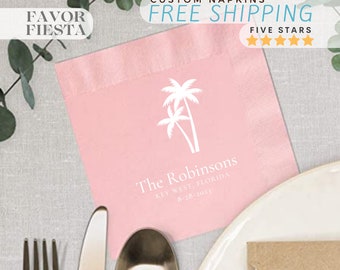 Destination Wedding Napkin, Palm Tree Wedding Napkin, Personalized Beach Wedding Napkin, Custom Tropical Wedding Decor, Island Wedding Favor