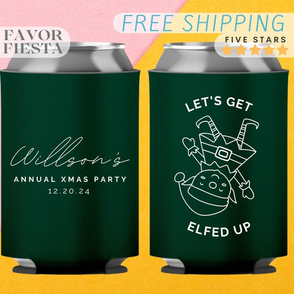 Custom Office Party Can Coolers Let's Get Elfed Up Design for Office Holiday Party