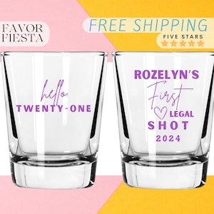 Shot Glass Custom, 21 Birthday Shot Glasses, Personalized Birthday Favors,  Hello twenty one