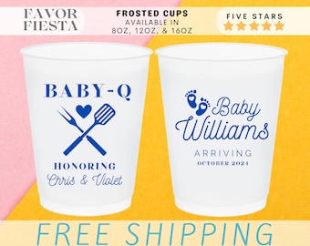 Baby-Q Cups | BBQ Baby Shower Favors | Personalized Frosted Plastic Cups | Backyard Baby-Q Party cups | Baby Shower BBQ Decor | popular