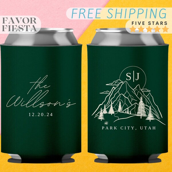 Custom Wedding Can Cooler For Wedding Guest Can Coolie favor for guest in bulk Can Cooler for Mountain Wedding