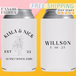 Destination Wedding Can Cooler, Can Cooler with palm trees, Wedding Favor, Anniversary favors, Drink Holder, Bridal shower favors in Bulk