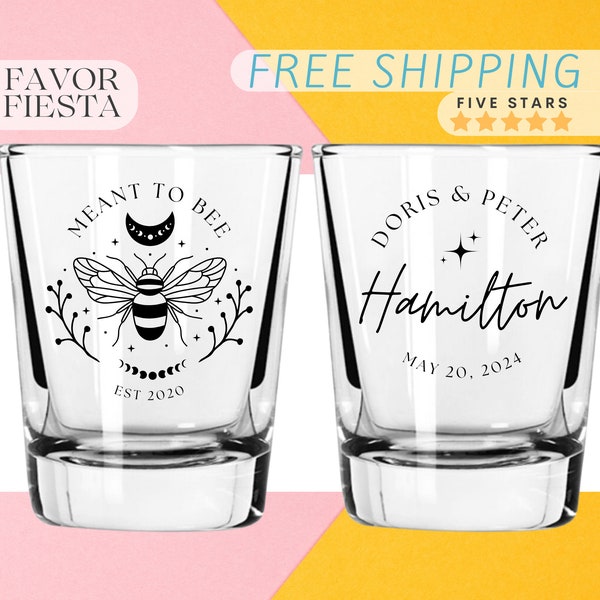 Meant to Bee Custom frosted Wedding Shot Glasses Personalized Wedding Favors for Guests in Bulk