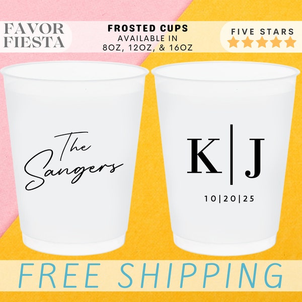 Monogramed Personalized Modern Wedding Frosted Cups for Bridal Favors in Bulk, Frosted cups for wedding reception