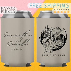 Mountain Wedding Can Cooler, Destination Mountain Wedding, Cabin wedding, Custom Wedding Can Coolers, Fast, Lake Wedding, Wedding Bar