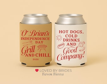 Custom 4th of July Can Cooler favors | Independence Day Party Favors | Personalized BBQ Favors | Summer Party Can Cooler Gifts | bbq favors