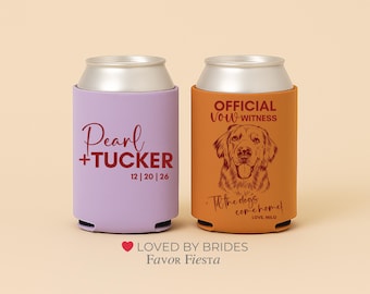 Custom Dog Wedding Can Coolers | Save the date can cooler | Personalized Couple Names and Date | Pet Illustration Wedding Gifts | Dog Lovers