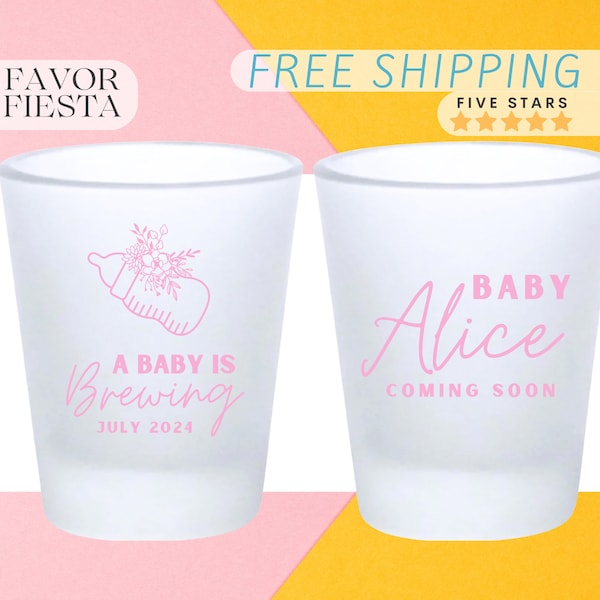 Custom Shot Glasses Baby Shower, Personalized Baby Shower Favors, for Guests in Bulk, A Baby Is Brewing