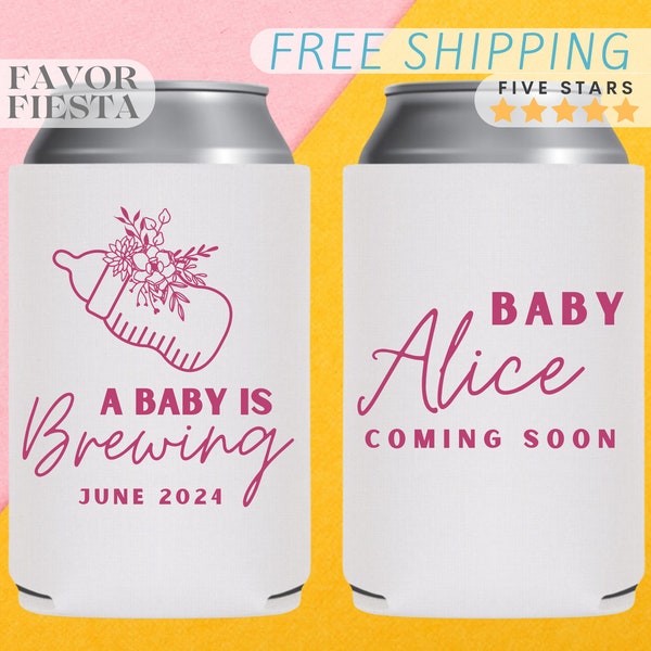 Custom A Baby is Brewing Baby Shower Can Cooler Customizable Beverage Holder for Baby Shower Favor