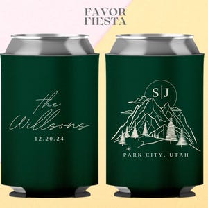 Custom Mountain Wedding Can Cooler, For Wedding Guest Can Hugger, favor for guest in bulk, Can Cooler for Mountain Wedding, rustic, Outdoors