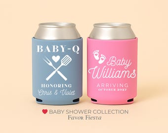 Baby-Q Can Coolers | Baby Shower Favors | BabyQ BBQ Baby Shower Decorations | Personalized Baby Party Favors | Custom 1st birthday favors