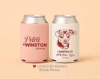 Custom Dog Wedding Can Coolers | Pet Portrait Wedding Favors | Dog Lover Wedding Ideas | Custom Pet Drawing Favor | Bridal Shower Favors