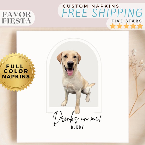 Wedding Napkins, Dog on Wedding Napkins, Custom Full Color Modern Design, Wedding Personalized Cocktail, Beverage, Luncheon Napkins