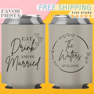 Custom Eat Drink and Be Married Wedding Can Cooler Customizable Beverage Holder for Wedding Favor for guest in bulk