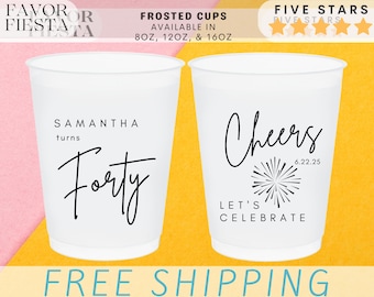 Custom 40th Birthday Cups | Cheers to Forty Frosted Cups | Personalized Party Favors | Milestone Birthday Drink Cups | Reusable Plastic Cups