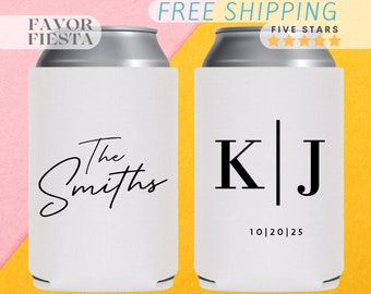 Monogrammed Personalized Wedding Can Cooler, Customizable Beverage Holder, Modern Wedding, Stylish Wedding Favor for guest in bulk