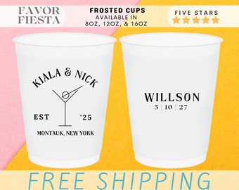 Custom Martini Frosted Cups | Personalized Cocktail Cups for Wedding or Bachelorette Party | Modern Minimalist Bar Cups | Elegant Favors