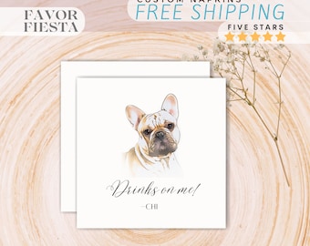 Custom Dog Wedding Napkins, Personalized French Bulldog Napkins, Pet Portrait Wedding Napkins, Drinks On Me Napkins, Custom Cocktail Napkins
