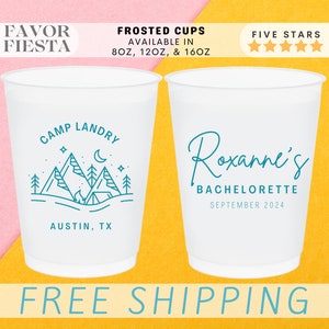 Camp Bachelorette Frosted Cups | Mountain Cabin Theme | Outdoor Bach Party Favor | Personalized Bride Squad Drinkware | Camping Weekend Cups