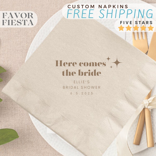 Bridal Shower Napkins for Modern Bridal Shower, Cocktail, Luncheon Napkins for Engagement Party Favor, Here Comes the Bride, Wedding Napkins