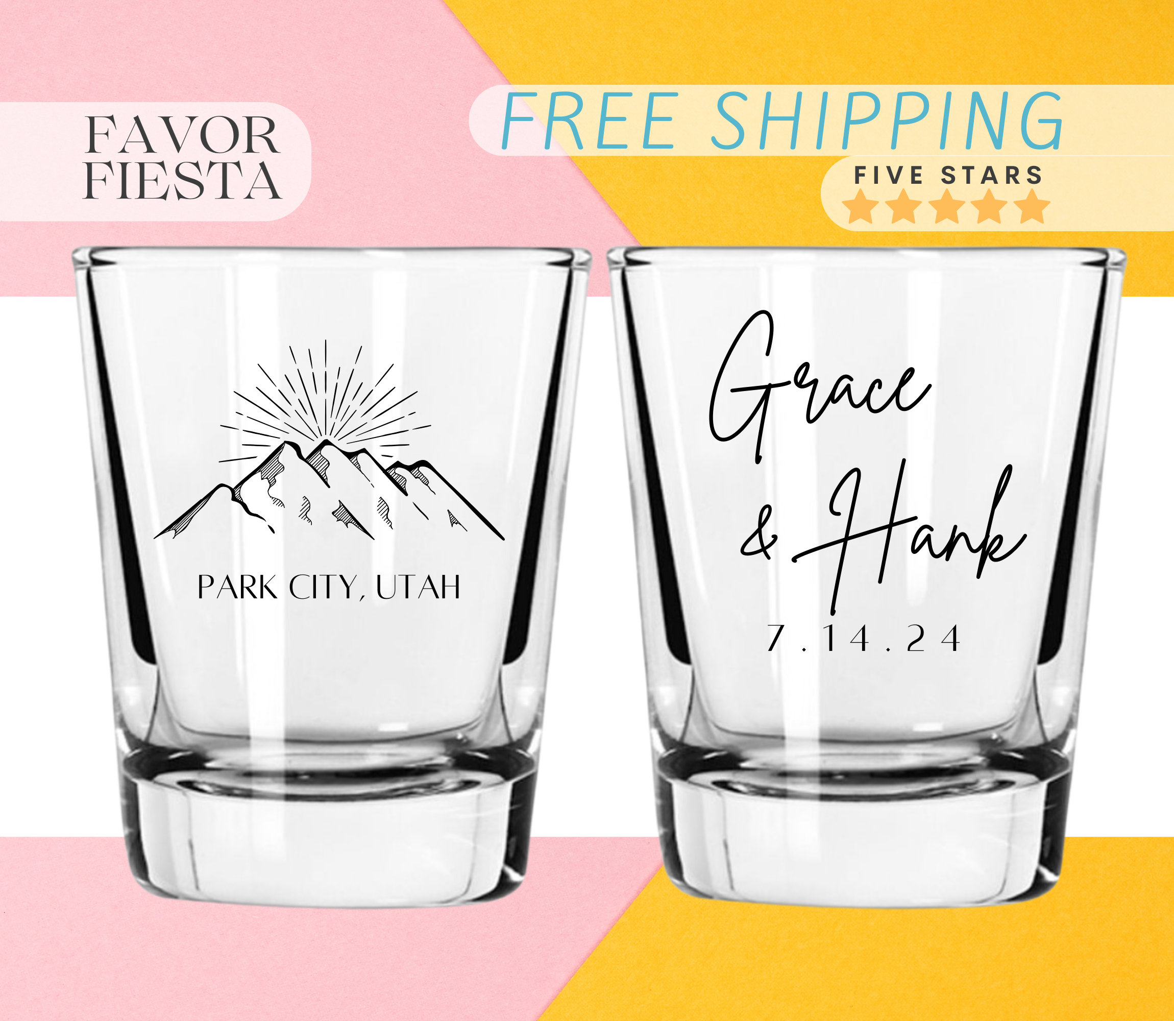 Custom Mountain Wedding Shot Glass