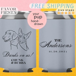 Wedding Can Cooler with Custom Pet Illustration, Line Art Pet Drawing, Beverage Holder for Pet Loving Couples, Wedding Favors