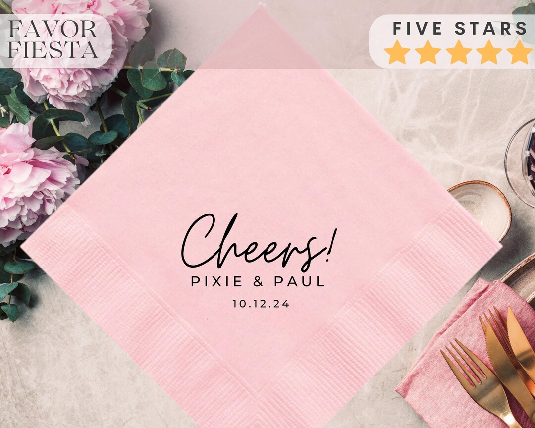 Custom Cheers Napkins Wedding Monogram Rehearsal Dinner Beverage