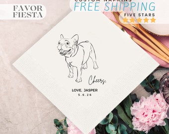 Wedding Napkins with Dog drawing, Bridal Shower, Anniversary Napkins, Cocktail, Beverage, Luncheon Anniversary Napkins