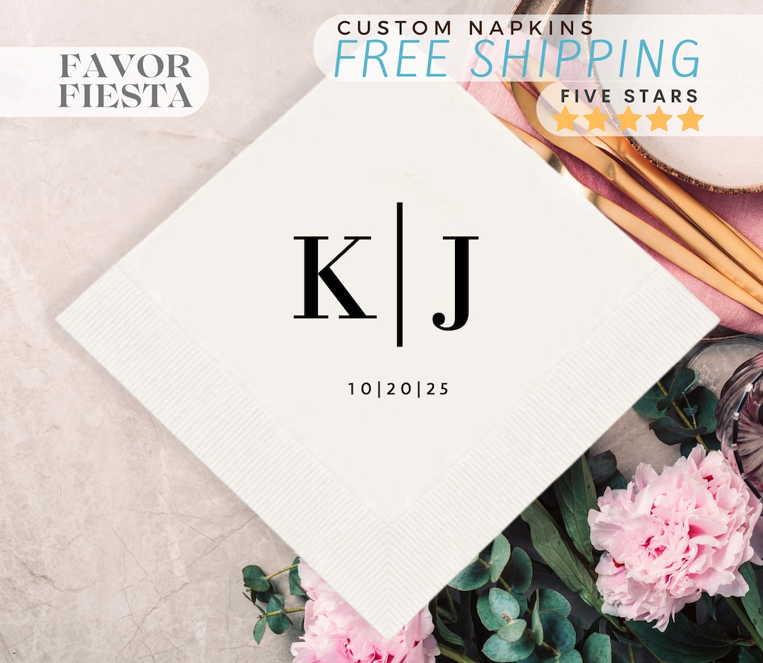 Custom Napkins, Wedding Personalized Cocktail, Beverage, Luncheon