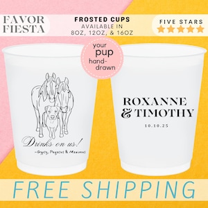 Custom Pet Drawing on Wedding Frosted Cups Line Art Wedding Favor in Bulk