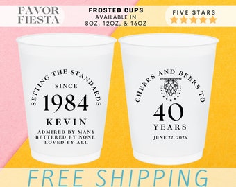 Cheers and Beers to 40 Years Cups, Custom 40th Birthday Cups for Men, Personalized Beer Cups, Vintage 1984 Birthday Cups, Reusable Cups