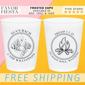 Camp Bachelorette Frosted Cups | Mountain Cabin Bonfire Theme, Camping Weekend Party Favor, Personalized Bride Squad cups, Outdoor Bach Cups