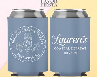 Custom Coastal Bachelorette Can Cooler | Beach Bride Weekend Favor | Mermaid Party Gift | Personalized Coastal Retreat, Bride Tribe Favors