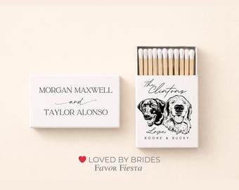 Custom Wedding Matchboxes | Personalized Pet Wedding Favors | Dog Portrait Matchboxes | Wedding Matches for Guests | Handdrawn
