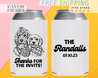 Custom Dog Wedding Can Coolers | Thanks for the Invite Design | Personalized Pet Drink Sleeves | Wedding Guest Favors | Dog Lovers