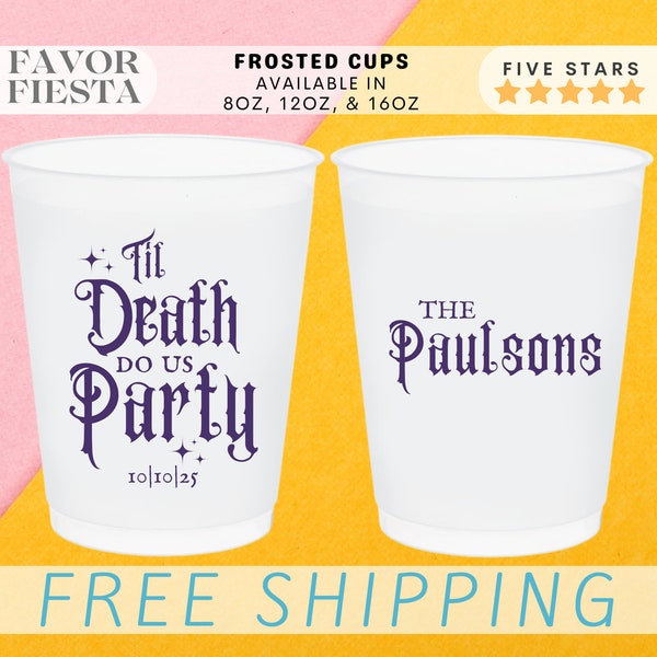 Custom Goth Wedding Frosted Cups Personalized Cups for Gothic Favors in Bulk Til Death Do Us Party