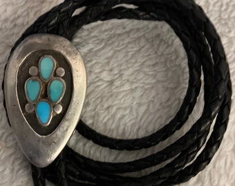 Petite Sterling Silver Bolo Tie with Turquoise Stones