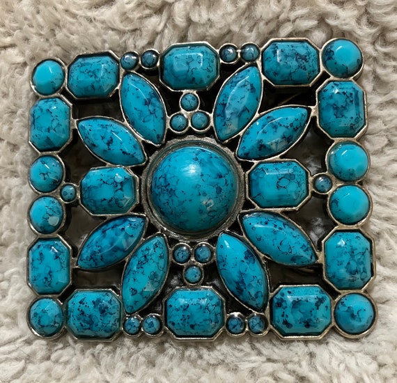Stainless Steel & Turquoise Belt Buckle - image 1