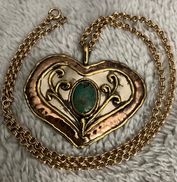 Genuine Copper Heart Pendant with Turquoise Stone