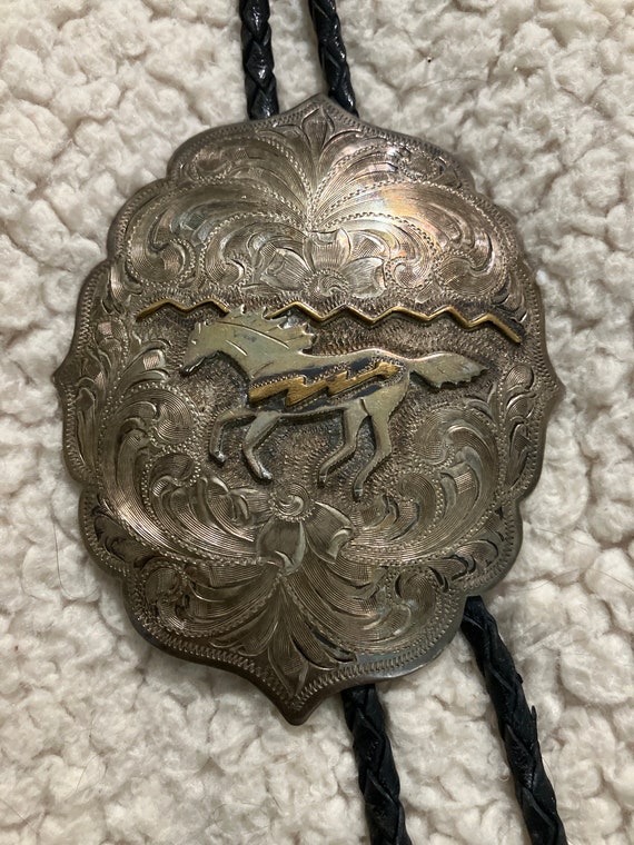 Southwestern Bolo Tie with Mustang & Arrow Design