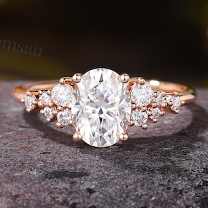 1.5ct Oval cut Lab grown diamond Engagement ring Vintage Rose Gold band Cluster Moissanite Wedding Promise marriage Anniversary Bridal ring