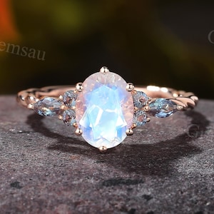 Oval cut Moonstone ring Vintage Rose gold engagement ring Marquise Alexandrite ring Unique Twist ring Women Bridal wedding ring promise ring