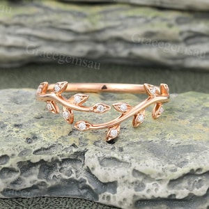 Vintage Diamant gebogener Ehering Rosegold Diamant Blatt Zweig Stapeln Passendes Versprechen Hochzeitsring Jahrestag Geschenk Ehering
