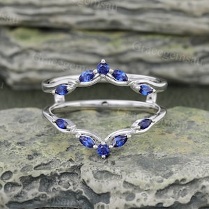Lab Sapphire Henkelring Doppel Weißgold Geschwungene Ehering Marquise Schnitt Passender Versprechen Ring für Frauen Handgemachter Schmuck