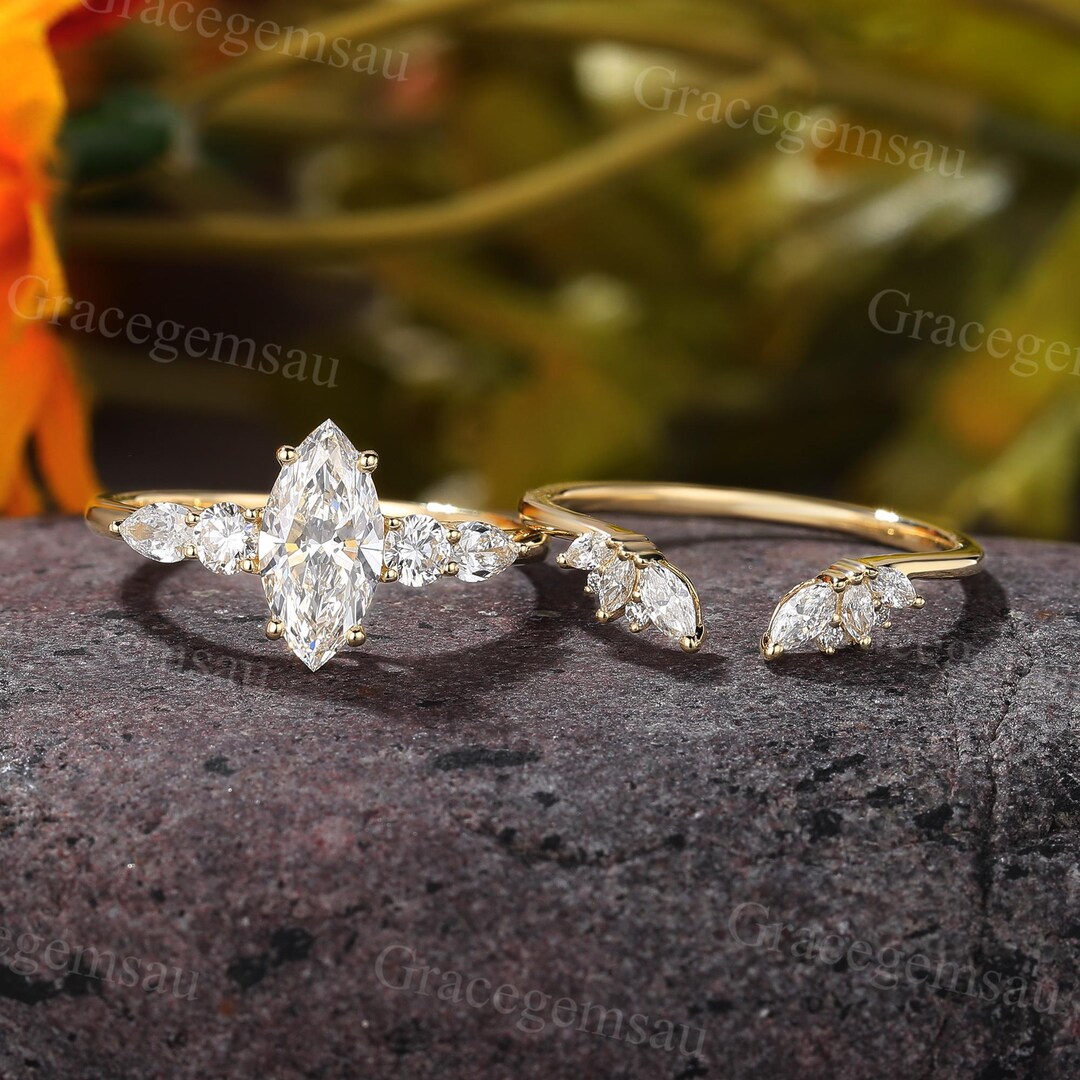 1ct Marquise Cut Lab Grown Diamond Engagement Ring Yellow Gold Pear ...