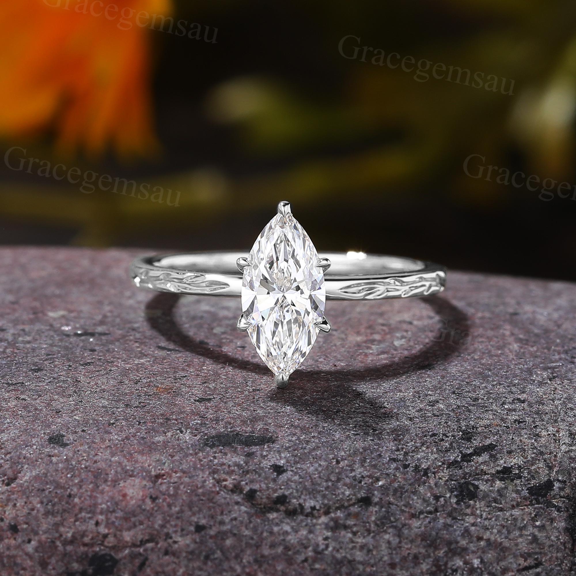 1ct IGI Certified Marquise Lab Grown Diamond Engagement Ring 