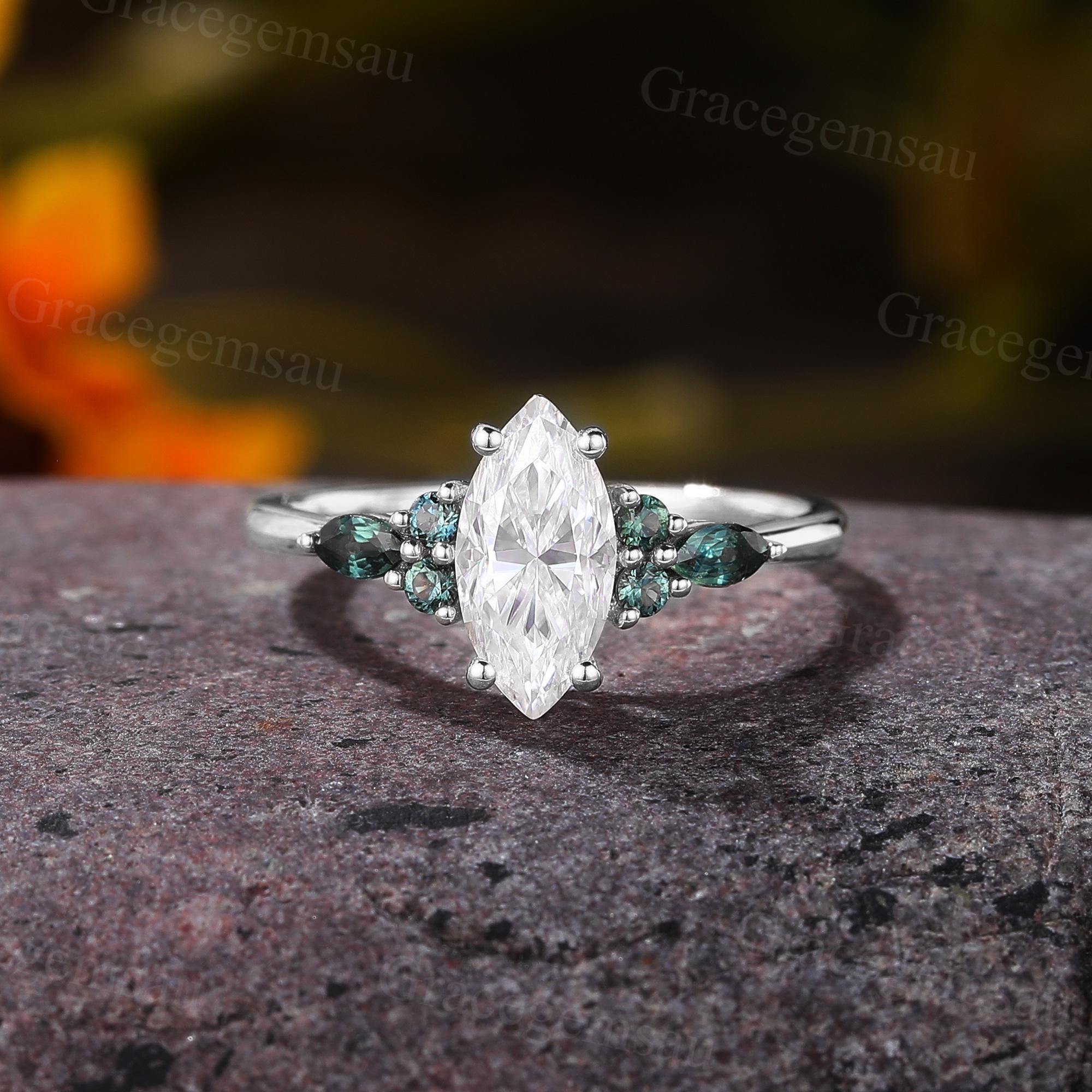 1ct Marquise Cut Lab Grown Diamond Engagement Ring Art Deco Rose Gold ...